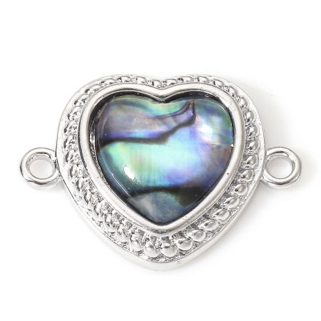 Bild von Muschel + Messing Geometrie Serie Steckverbinder Charms Anhänger Herz Echt Platin plattiert 16mm x 12mm, 2 Stück