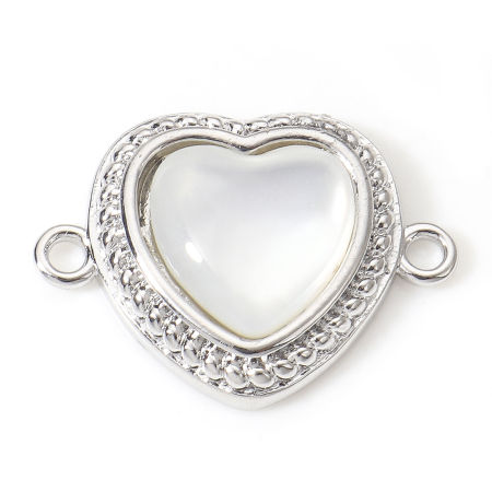 Bild von Muschel + Messing Geometrie Serie Steckverbinder Charms Anhänger Herz Echt Platin plattiert 16mm x 12mm, 2 Stück