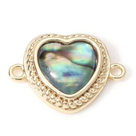 Bild von Muschel + Messing Geometrie Serie Steckverbinder Charms Anhänger Herz 18K Echtgold plattiert 16mm x 12mm, 2 Stück