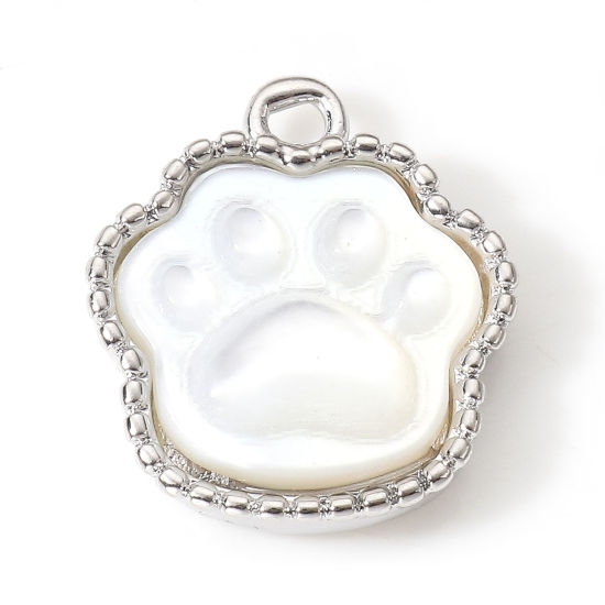 Picture of Shell & Brass Pet Memorial Charms Real Platinum Plated Dog Paw Claw 13.5mm x 12mm, 1 Piece