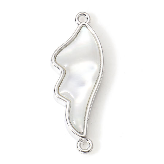 Immagine di Conchiglia + Ottone Pendenti Charms Connettori Accessori Ali Vero Platino Placcato 26.5mm x 9.5mm, 1 Pz