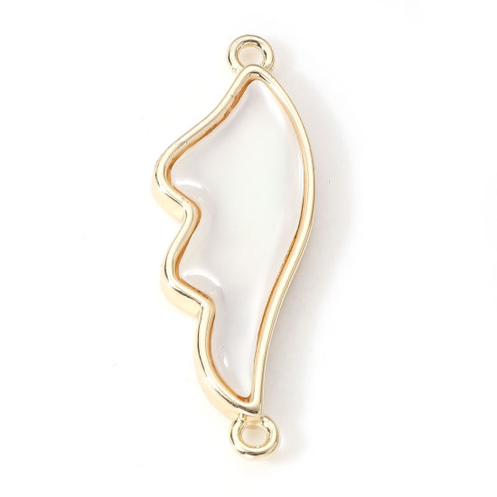 Picture of Shell & Brass Connectors Charms Pendants Wing 18K Real Gold Plated 26.5mm x 9.5mm, 1 Piece