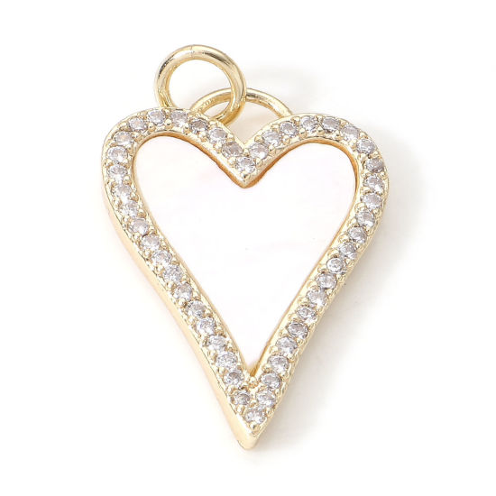 Picture of Brass Valentine's Day Charms Heart Micro Pave Clear Cubic Zirconia 24mm x 15mm, 1 Piece