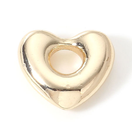 Image de Breloques La Saint Valentin en Laiton Cœur Plaqué Or Véritable 18K 13.5mm x 12mm, 2 Pcs