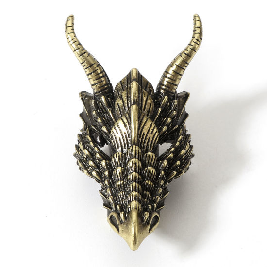 Image de Perles pour DIY Fabrication de Bijoux de Breloquee Rétro en Laiton Bronze Antique Dragon 3D 40mm x 20mm, Trou: Environ 3mm, 1 Pièce                                                                                                                           