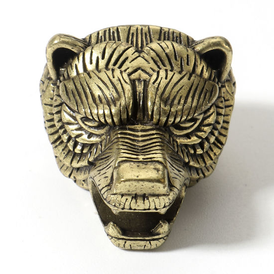 Image de Perles pour DIY Fabrication de Bijoux de Breloquee Rétro en Laiton Bronze Antique Loup 3D 23mm x 19mm, Trou: Environ 6mm, 1 Pièce                                                                                                                             