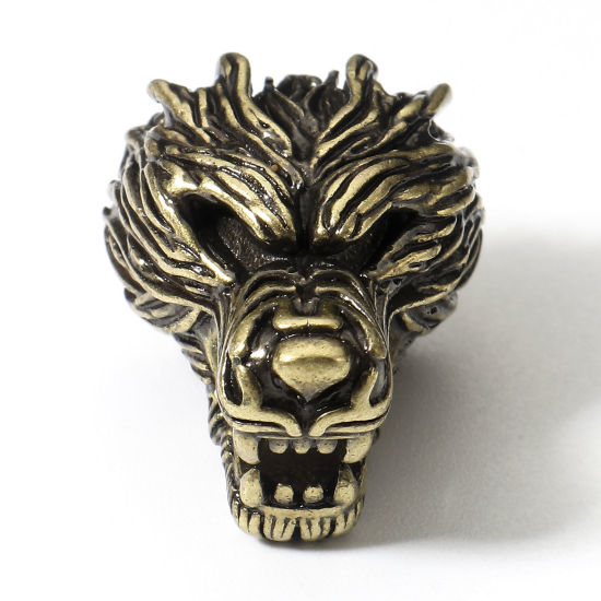 Image de Perles pour DIY Fabrication de Bijoux de Breloquee Rétro en Laiton Bronze Antique Loup 3D 18mm x 14mm, Trou: Environ 7x4mm, 1 Pièce                                                                                                                           