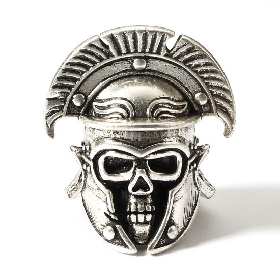 Immagine di Ottone Retrò Perline per la Creazione di Gioielli con Ciondoli Fai-da-te Argento Antico Cranio 3D 27mm x 23mm, Foro:Circa 4mm, 1 Pz
