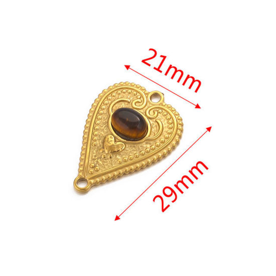 Immagine di 304 Acciaio Inossidabile & Gemma Pendenti Charms Connettori Cuore Placcato Oro 18K Marrone 29mm x 21mm, 1 Pz