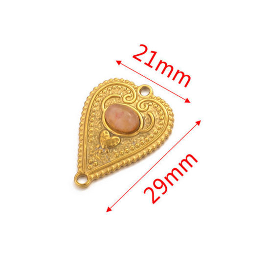 Immagine di 304 Acciaio Inossidabile & Gemma Pendenti Charms Connettori Cuore Placcato Oro 18K Rosa 29mm x 21mm, 1 Pz