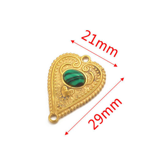 Immagine di 304 Acciaio Inossidabile & Gemma Pendenti Charms Connettori Cuore Placcato Oro 18K Verde 29mm x 21mm, 1 Pz