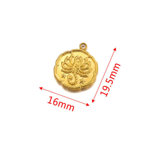 Image de Breloques en 304 Acier Inoxydable Rond Plaqué Or 18K Constellation Scorpion 16mm x 19.5mm , 2 Pcs
