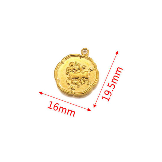 Image de Breloques en 304 Acier Inoxydable Rond Plaqué Or 18K Constellation Sagittaire 16mm x 19.5mm , 2 Pcs