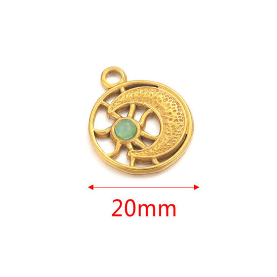 304ステンレス鋼 + 宝石 チャーム 円形 18Kゴールドメッキ 太陽と月 20mm 直径、 2 個 の画像