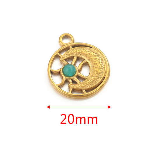 304ステンレス鋼 + 宝石 チャーム 円形 18Kゴールドメッキ 太陽と月 20mm 直径、 2 個 の画像