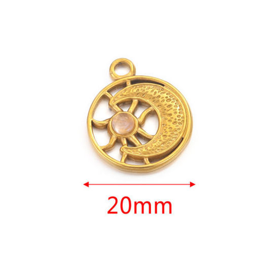 304ステンレス鋼 + 宝石 チャーム 円形 18Kゴールドメッキ 太陽と月 20mm 直径、 2 個 の画像