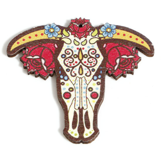 Imagen de Madera Bohemia Colgantes Multicolor Cabeza de Toro/Cabeza de Vaca Rosa 5.4cm x 4.9cm, 10 Unidades