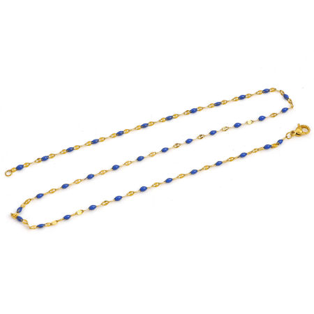 Picture of Wholesale Royal Blue Enamel Lips Chain Necklace, Gold Plated 304 Stainless Steel, Unisex Stylish Minimalist Gift Jewelry For Retailer, 42cm(16.5") long, Chain Size: 2mm, 1 Piece