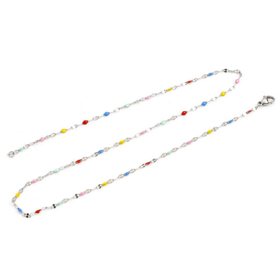 Image de Colliers en 304 Acier Inoxydable Chaîne Maille Lèvres Argent Mat Multicolore Émail 44.5cm long, Taille de Chaîne: 2mm, 1 Pièce