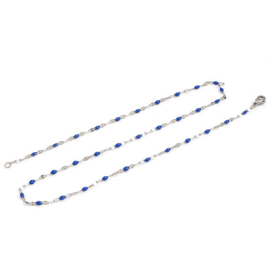 Image de Colliers en 304 Acier Inoxydable Chaîne Maille Lèvres Argent Mat Saphir Émail 42cm long, Taille de Chaîne: 2mm, 1 Pièce