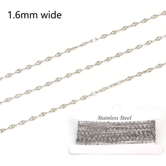 Bild von 304 Edelstahl Lippen geformte Kette Für handgefertigte Schmuckherstellung Silberfarbe 1.6mm, 1 Rolle (ca. 3 M/Rolle)