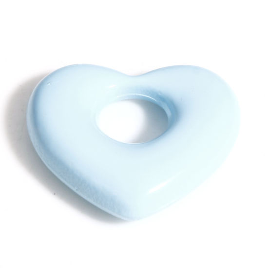 Picture of Zinc Based Alloy Valentine's Day Charms Light Blue Heart Painted 18mm x 16mm, 10 PCs