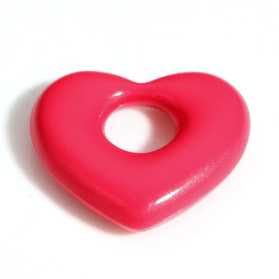 Picture of Zinc Based Alloy Valentine's Day Charms Hot Pink Heart Painted 18mm x 16mm, 10 PCs