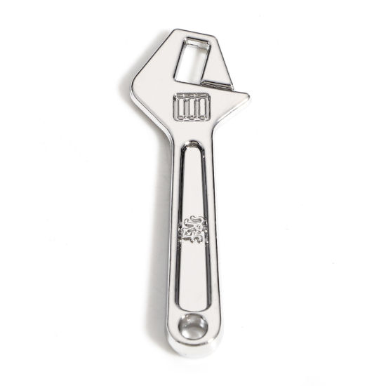 Picture of Zinc Based Alloy Pendants Silver Tone Wrench Tools 3D 4cm x 1.3cm, 10 PCs