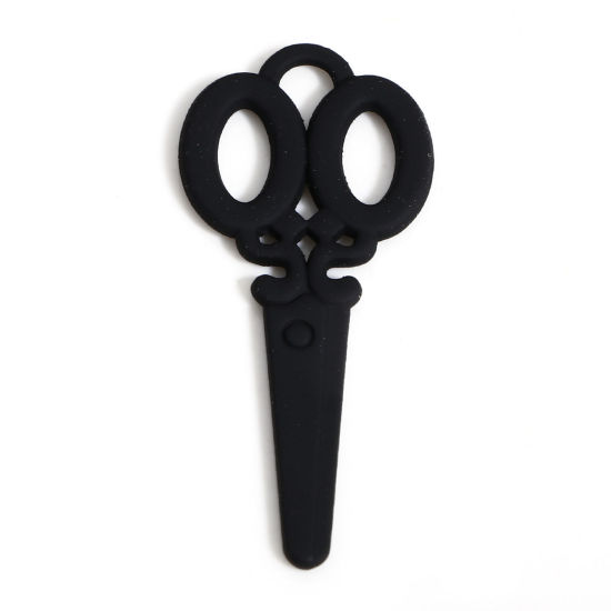 Picture of Zinc Based Alloy Pendants Black Scissor Tools 3D 3.4cm x 1.5cm, 10 PCs