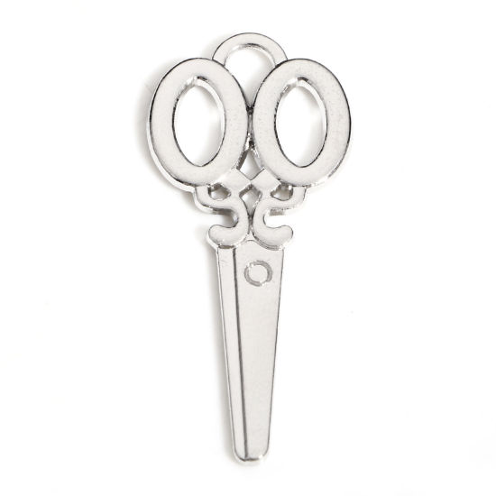 Picture of Zinc Based Alloy Pendants Silver Tone Scissor Tools 3D 3.4cm x 1.5cm, 10 PCs