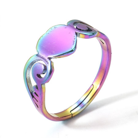 Picture of 2 PCs Eco-friendly PVD Vacuum Plating 304 Stainless Steel Open Adjustable Rings Rainbow Color Plated Heart Wing 16.9mm(US Size 6.5)