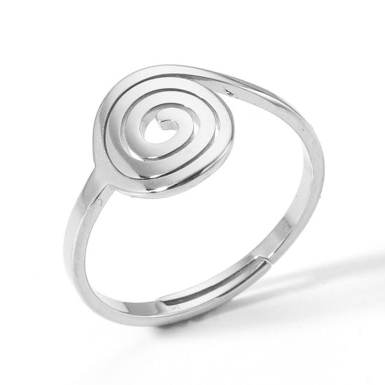Picture of 2 PCs 304 Stainless Steel Open Adjustable Rings Silver Tone Spiral 16.9mm(US Size 6.5)