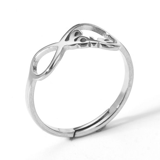 Picture of 2 PCs 304 Stainless Steel Open Adjustable Rings Silver Tone Infinity Symbol 16.9mm(US Size 6.5)