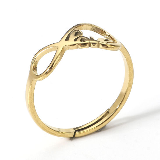 Picture of 2 PCs 304 Stainless Steel Open Adjustable Rings Gold Plated Infinity Symbol 16.9mm(US Size 6.5)