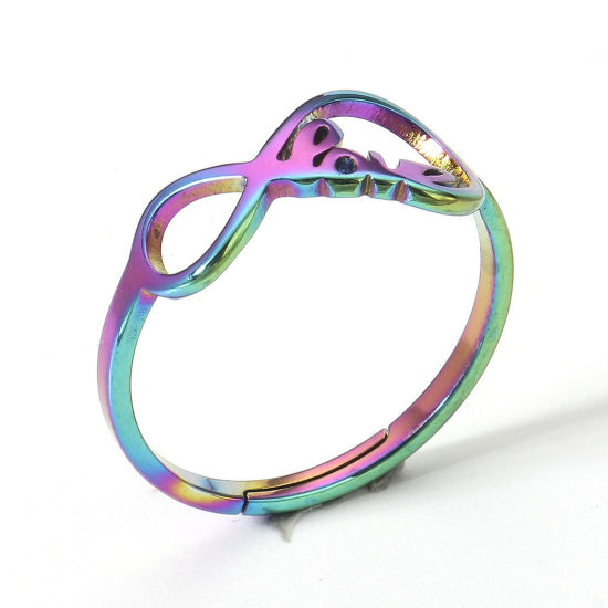 Picture of 2 PCs 304 Stainless Steel Open Adjustable Rings Rainbow Color Plated Infinity Symbol 16.9mm(US Size 6.5)