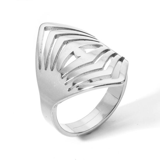 Picture of 2 PCs 304 Stainless Steel Open Adjustable Rings Silver Tone Geometric 16.9mm(US Size 6.5)