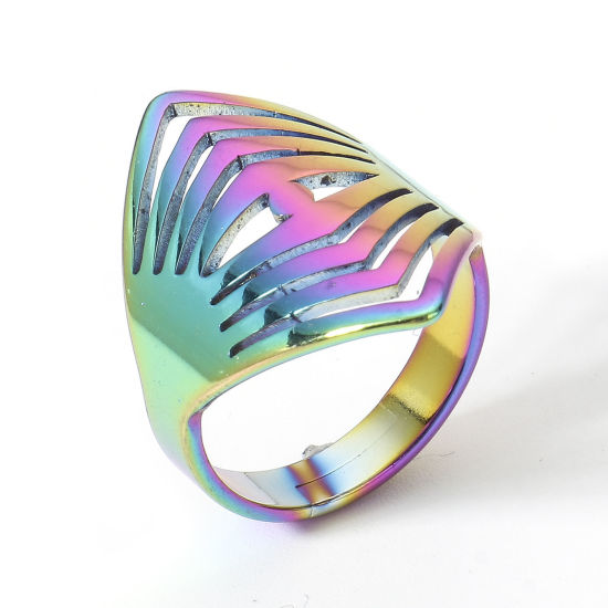 Picture of 2 PCs Eco-friendly PVD Vacuum Plating 304 Stainless Steel Open Adjustable Rings Rainbow Color Plated Geometric 16.9mm(US Size 6.5)