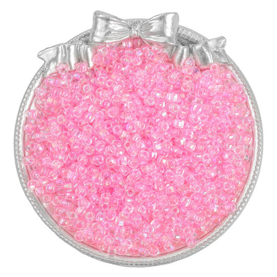 Picture of Glass Triangle Seed Beads For DIY Jewelry Making Pink 4mm, Hole: Approx 2mm, 10 Grams (Approx 14 PCs/Gram)