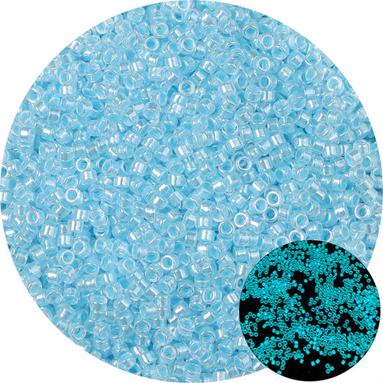 Image de Perles de Rocailles en Verre Rocailles Rondes Bleu Brille dans le Noir Lumineux Env. 2.5mm Dia., Trou: Env. 1mm, 10 Grammes (Env. 70 Pcs/Gramme)