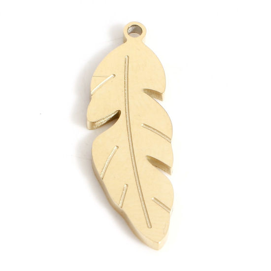 Picture of 2 PCs Vacuum Plating 316L Stainless Steel Simple Charms Gold Plated Leaf 23mm x 7mm