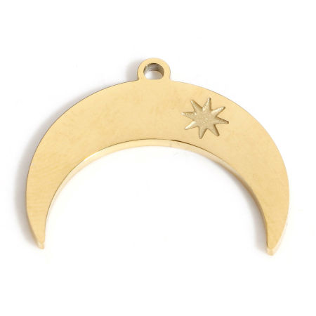1 Piece Eco-friendly PVD Vacuum Plating 316L Stainless Steel Galaxy Charms 18K Real Gold Plated Half Moon Star 21mm x 18mm
