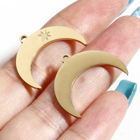 Изображение 1 ШТ Экологичное вакуумное PVD-покрытие 316L Нержавеющая сталь галактика Подвески Луна половина 18K настоящее золото с покрытием Звезда 21мм x 18мм