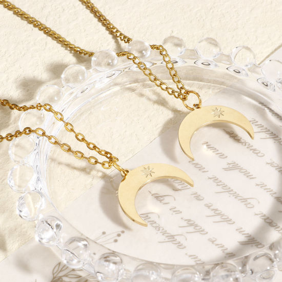 Изображение 1 ШТ Экологичное вакуумное PVD-покрытие 316L Нержавеющая сталь галактика Подвески Луна половина 18K настоящее золото с покрытием Звезда 21мм x 18мм