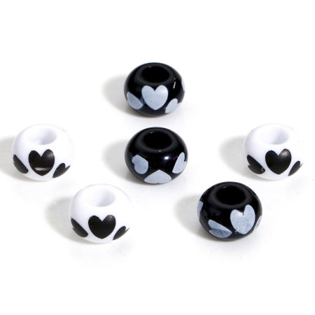 Bild von Acryl Valentinstag Charm-Perlen mit großem Loch im europäischen Stil Zufällig gemischte Farben Abakus Herz 14mm D., Loch: Ca. 5.6mm, 20 Stück