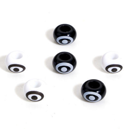 Image de Perles à Gros Trou de Style Européen en Acrylique Couleur Mélangée Au Hasard Abaque Yeux 14mm Dia., Trou: Environ 5.6mm, 20 Pcs