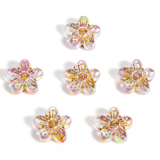 Picture of Acrylic Flora Collection Beads For DIY Jewelry Making Orange-red Flower AB Color About 16mm x 15mm, Hole: Approx 1.5mm, 20 PCs