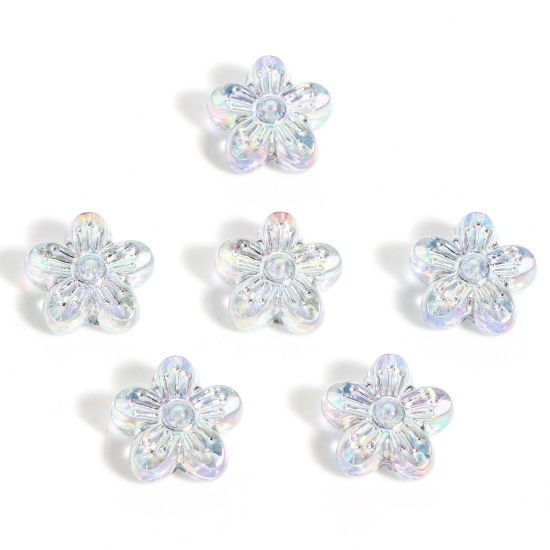 Picture of Acrylic Flora Collection Beads For DIY Jewelry Making Blue Flower AB Color About 16mm x 15mm, Hole: Approx 1.5mm, 20 PCs