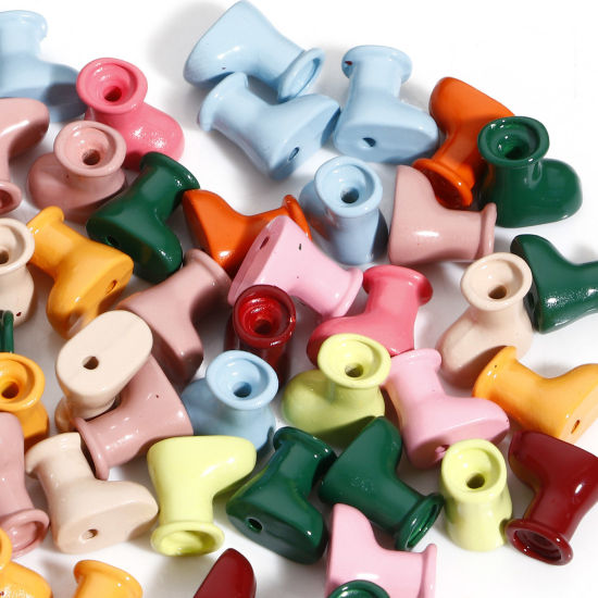 Immagine di Lega di Zinco Abiti Perline per la Creazione di Gioielli con Ciondoli Fai-da-te A Colori Misti Casuali Stivale Smalto Circa 10mm x 10mm, Foro:Circa 1.2mm, 10 Pz