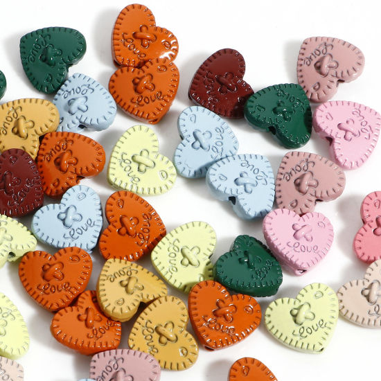 Immagine di Lega di Zinco San Valentino Perline per la Creazione di Gioielli con Ciondoli Fai-da-te A Colori Misti Casuali Cuore Smalto Circa 12mm x 10mm, Foro:Circa 1.2mm, 10 Pz