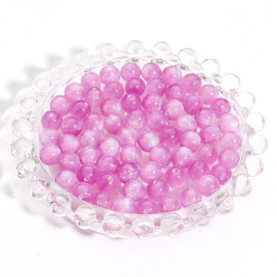 Picture of Acrylic Beads For DIY Charm Jewelry Making Mauve Round Glitter About 8mm Dia., Hole: Approx 1.5mm, 100 PCs
